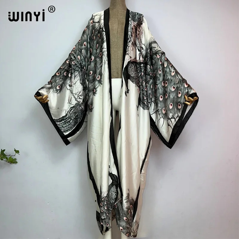 Kaftan Women Boho - WINYI Summer Classic Peacock Print Kimono