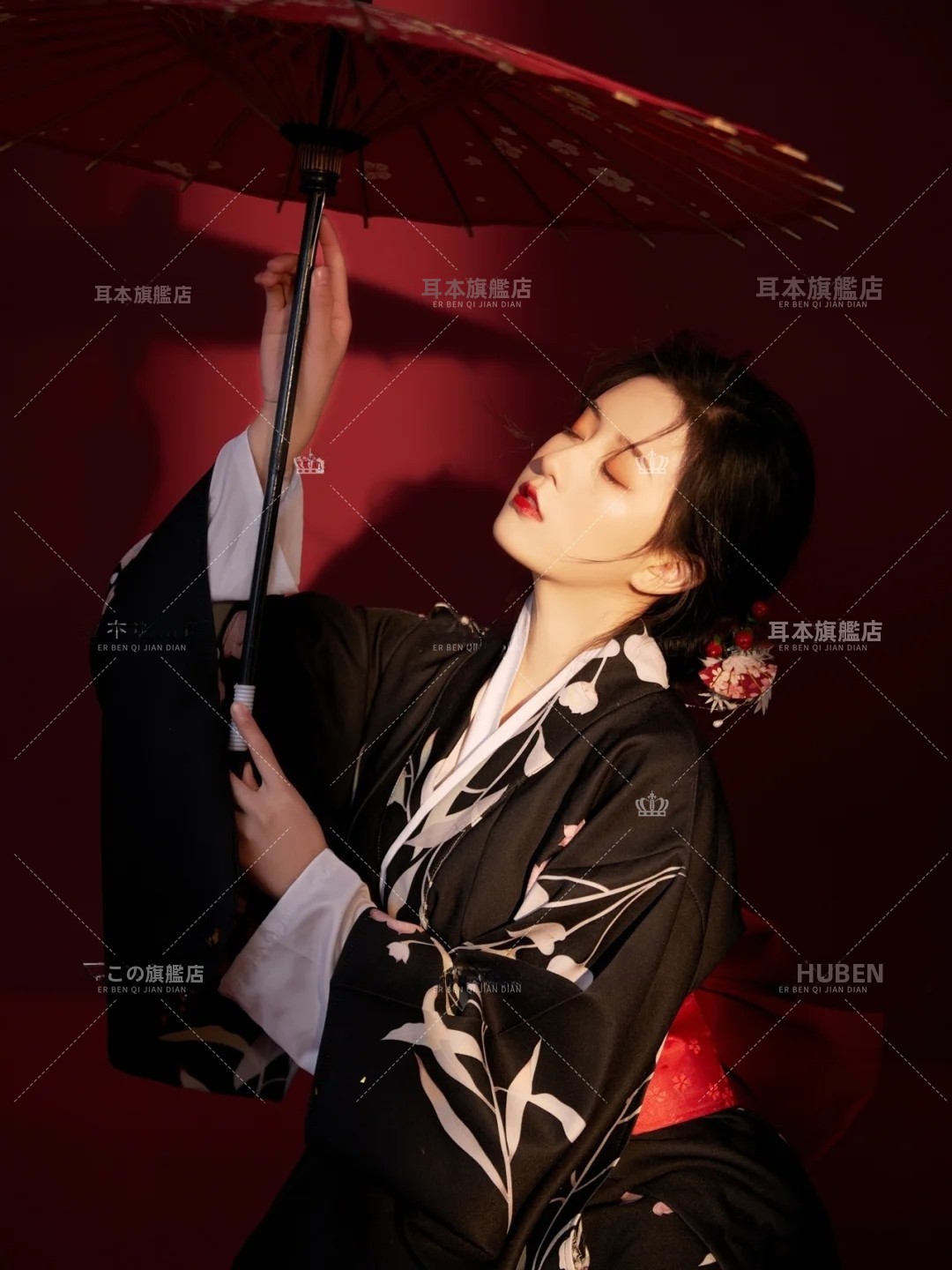 Ethnic Fashion Photography - Black Traditional Kimono Bathrobe Photography Costume