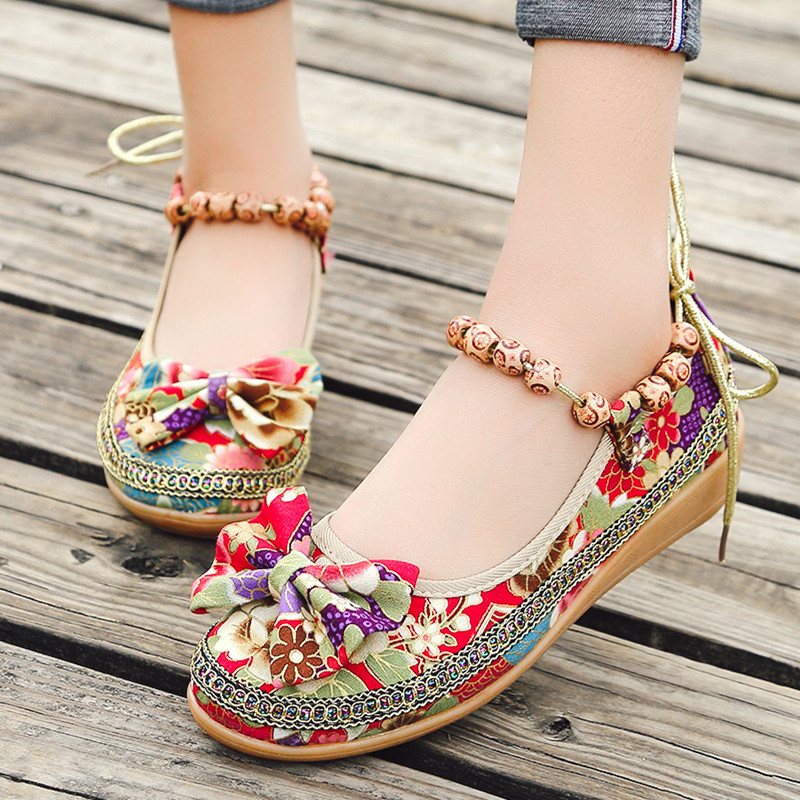 Ethnic Style - Ethnic Folk Style Ladies Floral Wedge