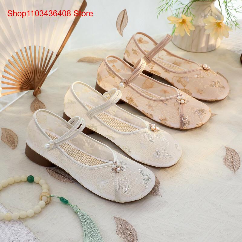 Ethnic Style - New Mesh Low Heels with Cheongsam