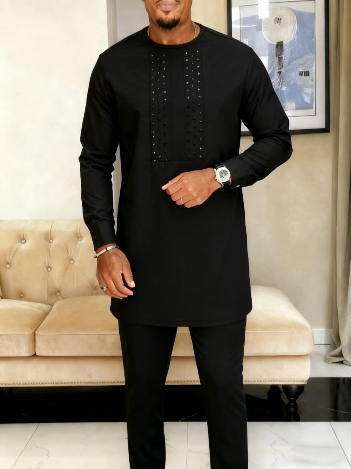 Ethnic Style - Men's Black round Neck African Middle