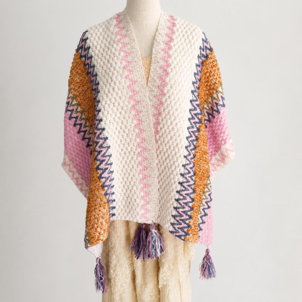 Retro Striped Pattern Knit Pon - Ethnic Fashion Wear recension och pris